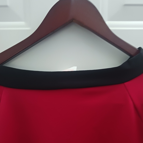 Red Long Sleeve Dress with Black Trim - Picture 9 of 9